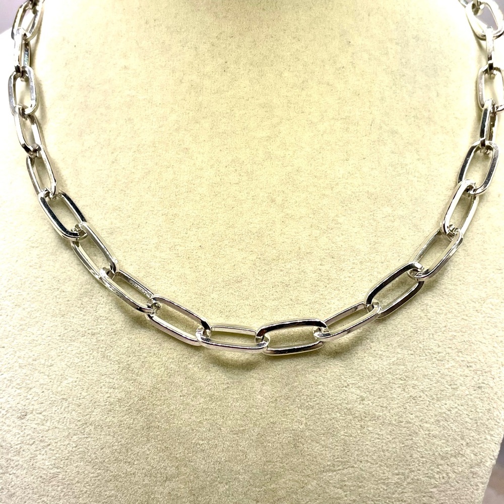 Silver Tone Paperclip Link Chain Necklace. 16 inches with 3 inch extender.